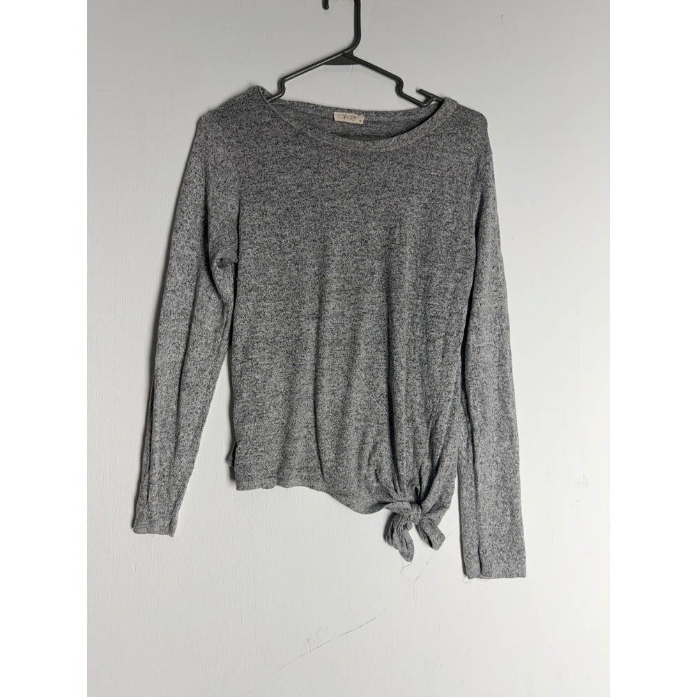 Olivia Rae Gray Heathered Long Sleeve Side Tie Knot Top Large Crew Neck Knit